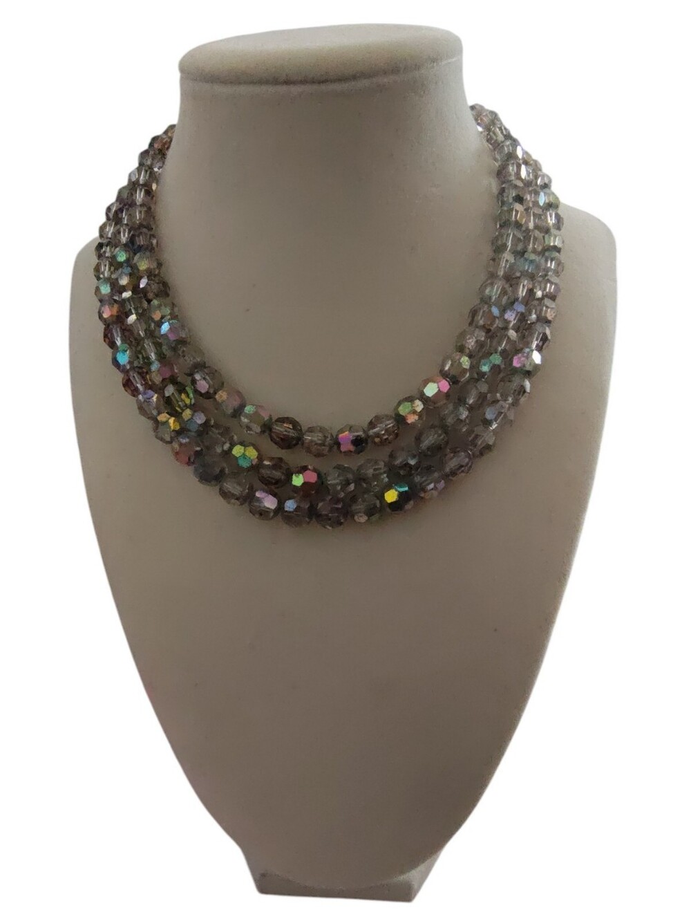 Smoky Gray Iridescent AB Multi-Strand Beaded Statement Necklace